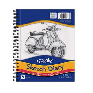 UCreate Sketch Diary, Medium Weight, 9-1/2" x 6", 70 Sheets