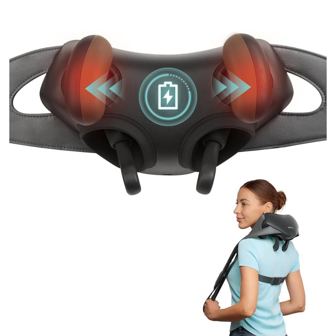 Etekcity FSA Eligible Cordless Neck Massager for Pain Relief Deep Tissue, Shiatsu Shoulder Massager with Heat, Massage Tools for Trapezius, Lymphatic Drainage, Relaxation Therapy, HSA Items, Cadeo
