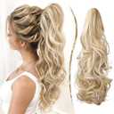 FELENDY Claw Ponytail Extension 18" Curly Wavy Clip in Long Pony Tails One Piece Jaw Hairpiece for Women Daily Use Ash Blonde Mix Light Bleach Blonde