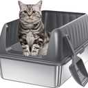 Stainless Steel Litter Box Enclosed Cat Litter Box with High Sided Lid Odor Control Non-Stick Easy Clean Low Entry Anti-Tracking Litter Box for Kittens & Small Cats