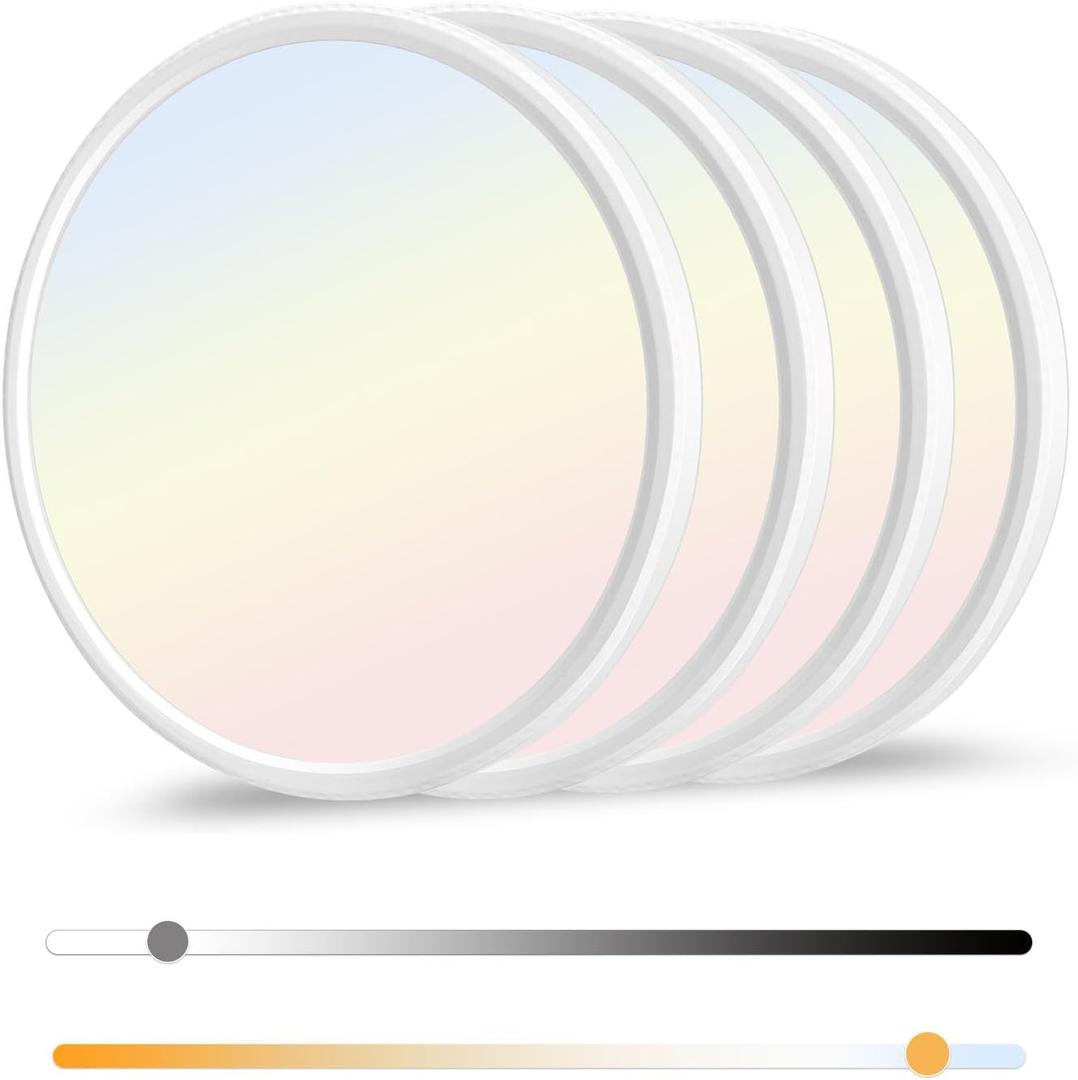 hunhun 4 Pack12 Inch Dimmable LED Flush Mount Ceiling Light Fixture 28W 3200LM 5 Color Temperature in One 3000K to 6000K Super Slim Round Flat Ceiling Lamp for Living Bedroom Kitchen Laundry White