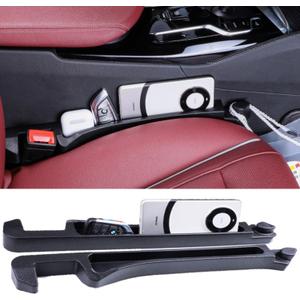 Car Seat Gap Filler 2 Pack, Auto Seat Side Gap Filler Organizer with Storage Slot & Hook, 3 in 1 Carseat Gap Spacer Plug Strip Universal Fit Car SUV Truck Fill The Gap Between Seats & Console, Black