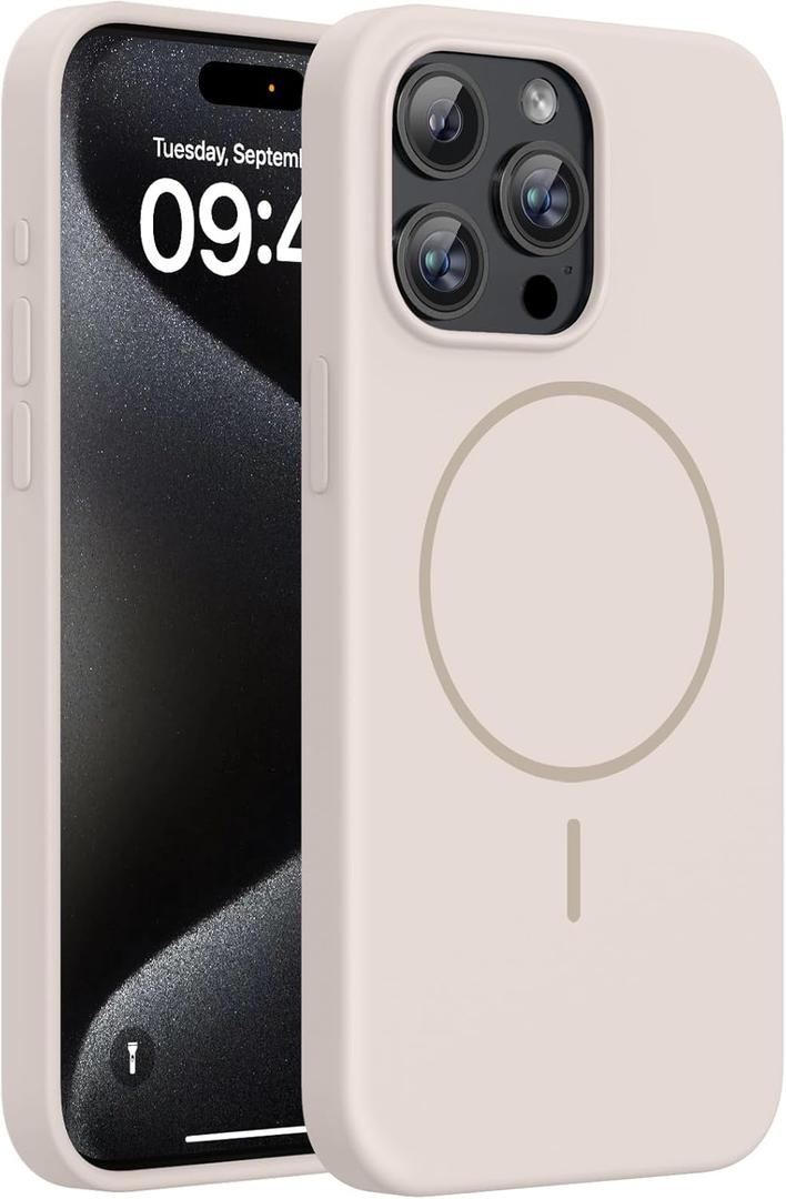 Miracase Magnetic for iPhone 15 Pro Max Case, [Soft Anti-Scratch Microfiber Lining], Compatible with MagSafe, Liquid Silicone Case Shockproof Drop Protection Phone Case for 15 ProMax, Sand