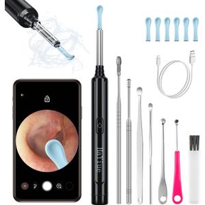 Ear Wax Removal with Camera, Earwax Remover Tool, 1296P FHD Wireless Ear Otoscope with 6 LED Lights, 6 Ear Spoon & 6 Traditional Tools Ear Wax Removal Kit for iPhone, iPad & Android Smart Phone
