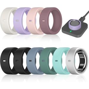 10 Pack Ring Cover Compatible with Oura Ring Gen 4/4 Ceramic, Oura Ring Gen 3 Horizon/Heritage, Support Charging with Cover on, Anti-Scratch Elastic Silicone Ring Protector for Men Women Working Out (2Black+8 other colors)