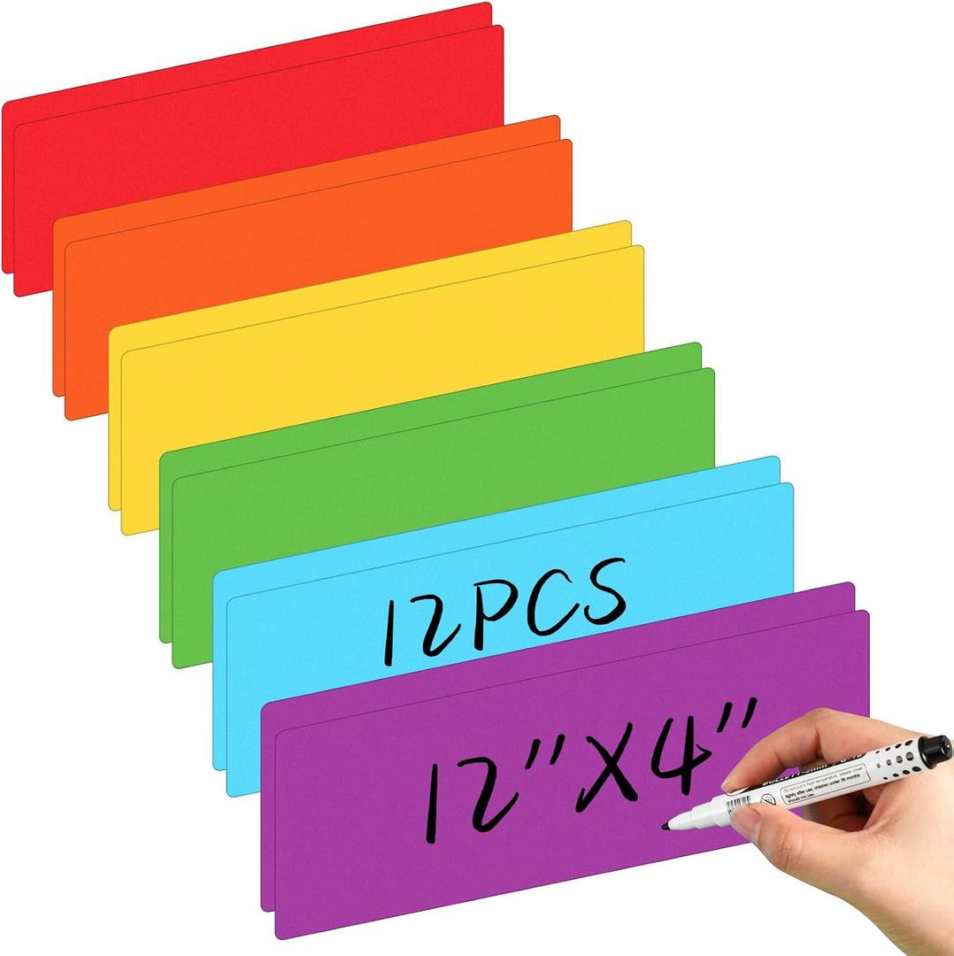 12 Pcs Large Magnetic Dry Erase Labels for Classroom, 12 x 4 Inch Rectangle Magnetic Name Plates Label Flexible Magnet Stickers for Whiteboards Refrigerator(Rainbow Color,Style 1)