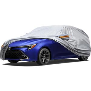 KEYOOG 6-Layer Full Car Cover is All-Weather Waterproof, All Seasons, Snow Prevention Rainproof, Acid Rainproof, Sunscreen, Ultraviolet-Proof, Fits Hatchbacks up to 173 ", Orange Reflective Strip