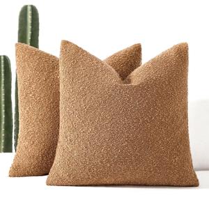 20x20 Boucle Throw Pillow Covers, Set of 2, Tobacco