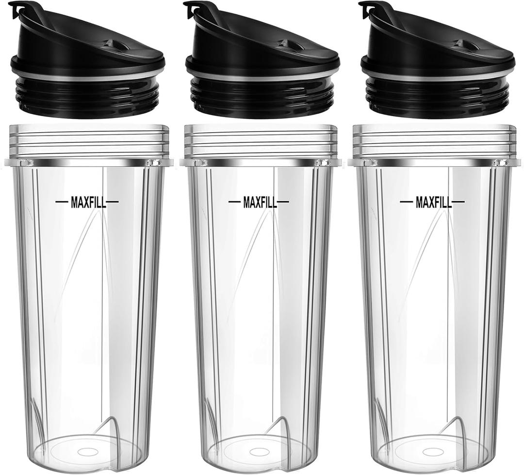 Blender 16oz Cups Replacement for Ninja - 3 Pack Ninja Blender Cups with Lids, Compatible with Ninja QB3001SS, BL770, BL780, BL660, BL740, BL810, Nutri Ninja Series Blenders