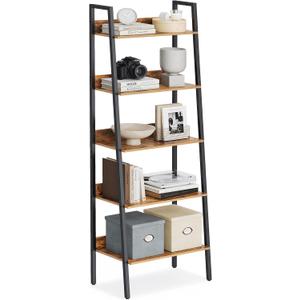 VASAGLE Bookshelf, 5-Tier Narrow Book Shelf, 11.8 x 23.6 x 66.9 Inches, Ladder Shelf for Home Office, Living Room, Bedroom, Kitchen, Rustic Brown and Ink Black ULLS067B01