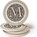 Monogram M Coasters Set of 4 Round Stoneware Coasters, Drink Coasters Wedding or Hostess Gifts for Women Or Men, Housewarming Gifts or Home Dcor Absorbent with Cork Backing