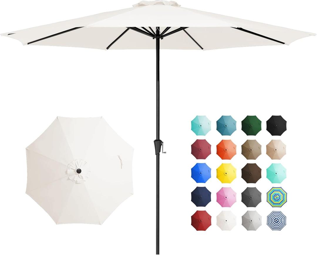 JEAREY 11' Patio Umbrellas Outdoor Table Market Umbrella w/Crank, 8 Sturdy Ribs, UV Protection Windproof for Garden, Deck, Backyard, Pool(Cream White)