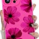 MZELQ for iPhone 16 Pro Case, Silicone Floral Flower Cute Pattern, Camera Protection Soft Slim Phone Case for Phone Case -Hot Pink