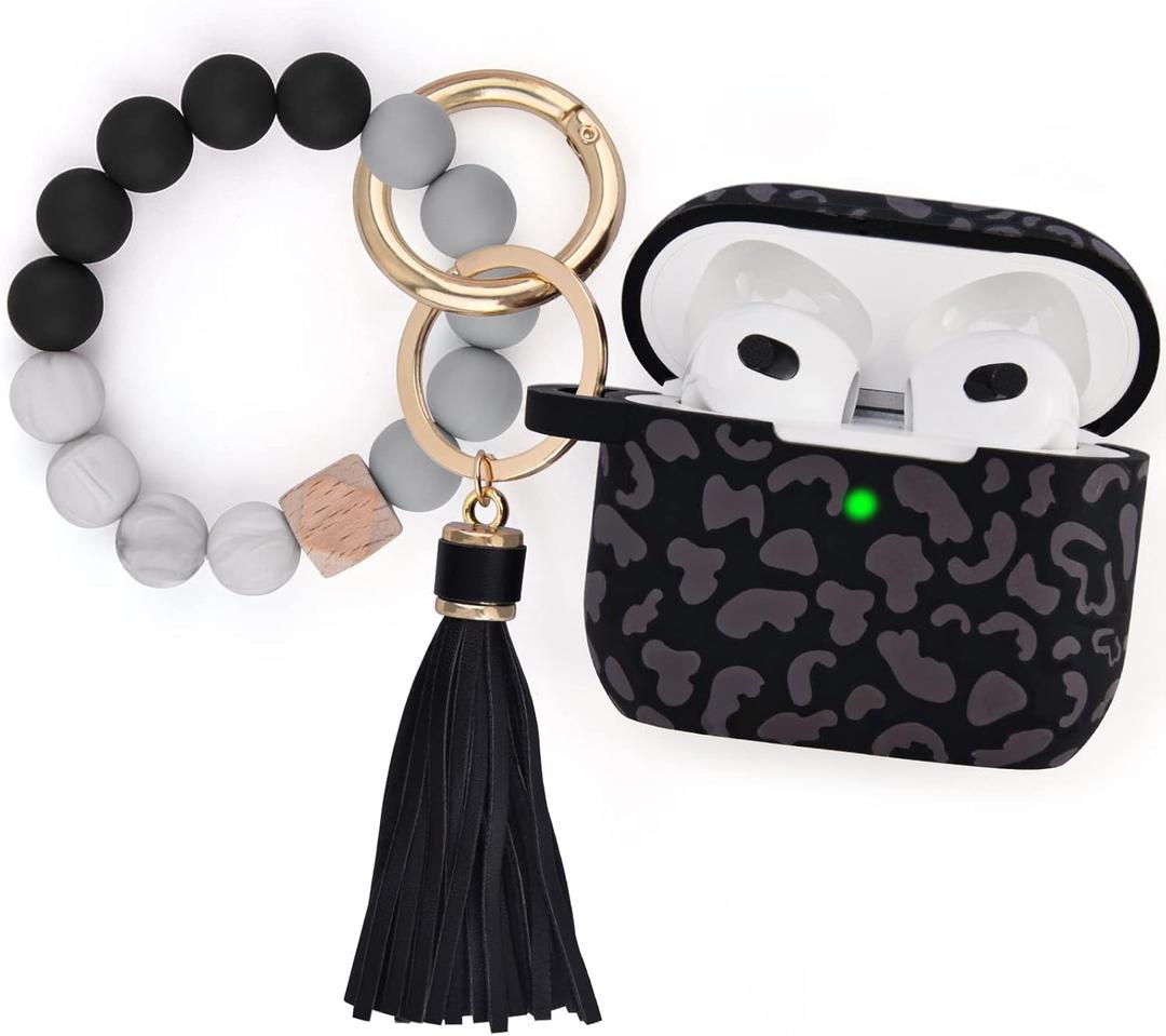 Case for Airpods 3 (2021), Filoto Silicone Airpod 3rd Generation Case Cover with Bracelet Keychain, Cute Protective Case for Apple Air Pod 3 Wireless Charging Case Women(Dark Leopard)