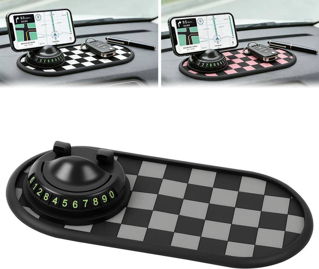 Mobile Phone Bracket Anti-Slip Mat, Multifunction Car Dashboard Mat with Temporary Parking Number, Universal Anti-Slip Car Dashboard Mat for Phones Sunglasses and Keys Gadget (Gray-Black)