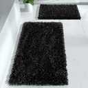 Yimobra Bathroom Rugs Sets 2 Piece, Luxury Shaggy Extra Thick Bathroom Rugs, Plush Non-Slip Mats for Bath Room Floor, Machine Wash, Ultra Absorbent, 31.5 x 19.8 + 24 x 17 Inches, Black