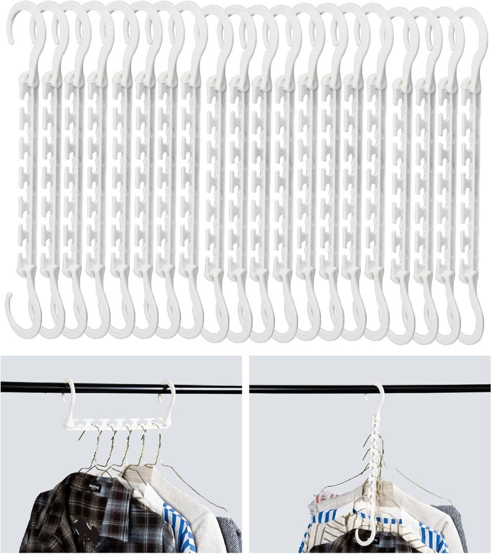 Mr. Pen- Space Saving Hangers for Clothes, 20 pcs, White, Plastic Multi Clothes Hangers Space Saving, 6 Slots, 360 Rotating Hooks