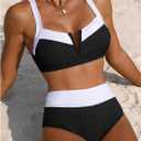 RoseSeek Women's 2 Piece Ribbed Knit Bikini Sets Cut Out Front Contrast Color Swimsuit Elegant Beachwear (M)