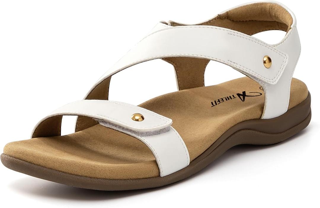 Athlefit Women's Comfortable Orthopedic Sandals with Arch Support Adjustable Walking Casual Orthotic Sandals (5.5, White)
