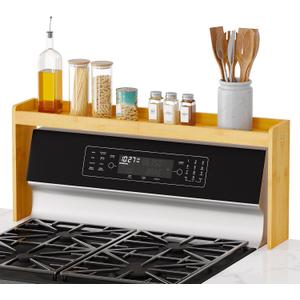 SpaceAid Bamboo Over the Stove Spice Holder Shelf, 31.5" Kitchen Organizer Stove Spice Top Rack, 11.6" Height Countertop Storage, Over Oven Back Sink Organization Shelf, Natural