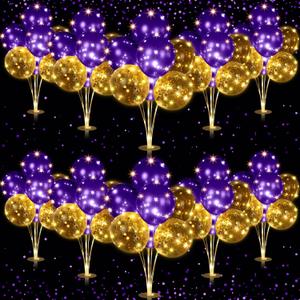 Junkin 10 Set Balloon Stand Kit for Centerpiece with LED String Light 100 Pcs Balloons Light up Table Balloon Stand Centerpieces for Graduation Wedding Baby Shower Birthday(Purple)