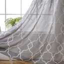 MIUCO Moroccan Embroidered Semi Sheer Curtains Linen Look Grommet Curtains for Living Room 52 x 84 Inch Set of 2, Grey