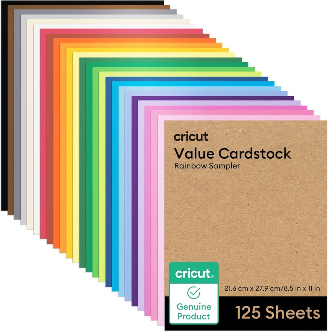 Cricut Value Cardstock Paper, Rainbow Sampler - 125 sheets (8.5" x 11") - Compatible with Joy Xtra, Explore, & Maker Machines - Letter Size