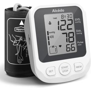 Alcedo Blood Pressure Monitor for Home Use, Accurate Upper Arm BP Monitor with Large Cuff, Alarm Reminder, 2 x 120 Memory, Talking Function (Grey)