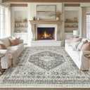 zesthome 8x10 Area Rugs for Living Room,Non-Slip Backing Washable Rugs,Vintage Large Area Rug，Stain Resistant Home Decor Rug (Grey/Orange,8'x10')