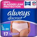 Always Discreet Adult Diapers for Women, Incontinence Underwear, Postpartum Essentials, Disposable Briefs, Max Absorbency, Bladder Leak Protection, Large, 17ct