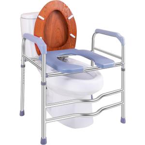 Raised Toilet Seat with Handles, Toilet Seat Riser for Seniors with Adjustable Height, up to 400lbs, Raised Toilet Seat for Elderly, Pregnant and Handicap, Fit Any Toilet, FSA/HAS Eligible (Blue)