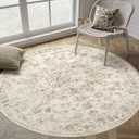 8' Round Rugs for Living Room Bedroom Dining Room Office Farmhouse, Machine Washable Non Slip Vintage Persia Rug Beige