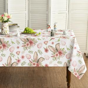 Horaldaily Easter Tablecloth 5270 Inch Rectangular, Bunny Ear Flowers Spring Washable Table Cover for Party Picnic Dinner Decor (Pink)
