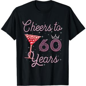 Cheers To 60 Years 60th Birthday 60 Years Old Bday T-Shirt (Small, Black)