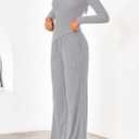 PRETTYGARDEN Fall Two Piece Sets For Women 2026 Off Shoulder Tops Long Pants Knit Matching Lounge Set Airport Travel Outfits(Light Grey,Large) (L)