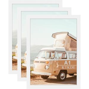 KTKDE A1 Picture Frame Poster Frame23.4 x 33.1 inches Set of 3, White Woodgrain Poster Frame-Horizontal and Vertical Wall Hanging for Home, Exhibition, Caffe for Best Gifts 