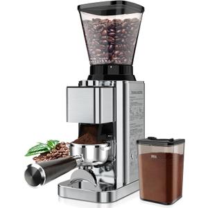 Conical Burr Coffee Grinder Electric, Espresso Coffee Bean Grinder for Home Use Adjustable 48 Grind Settings, 35s Precision Timer, Stainless Steel, Anti-Static for Pour Over/Drip/French Press (Upgraded Silver)