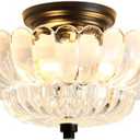 GloMuse Ceiling Lights Semi Flush Mount Ceiling Light White Glass Chandeliers Black Base Modern Lighting Light Fixture Suitable for Hallway Living Room Kitchen Bedroom (Bulb Not Included)