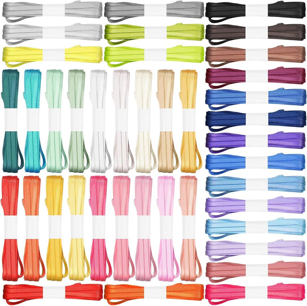 40 Pcs 1/8 Inch 218 Yards Solid Color Satin Thin Ribbon 40 Colors Double Faced Polyester Fabric Ribbon Rainbow for Crafts Gift Wrapping Wedding Party Birthday Baby Shower Wreath Decoration