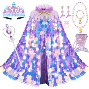 Princess Dress Up Toys Princess Dress Up Clothes Rainbow Mermaid Cape Kit 9 Pcs Gift Set for Little Girls 3-8 Years (4 - Rainbow Purple)