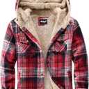 Elesuit Women's Fleece Flannel Jacket Plaid Sherpa Lined Jacket Long Sleeve Button Down Hooded Jackets for Women (Large, Dark Red)