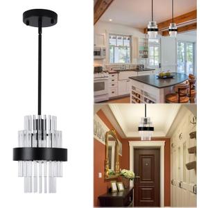 Pendant Light Fixtures, 7inch Modern Glass Pendant Lights, Matte Black Kitchen Island Lighting, Height Adjustable Pendant Lighting (Matte Black, 1 Pack)