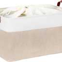 DULLEMELO 70L Extra Large Storage Bin, 22" x 15" x 13" Oversized Storage Basket, Collapsible Storage Box, Fabric Clothes Toys Blanket Basket for Shelves, Laundry, Nursery (White&Khaki)