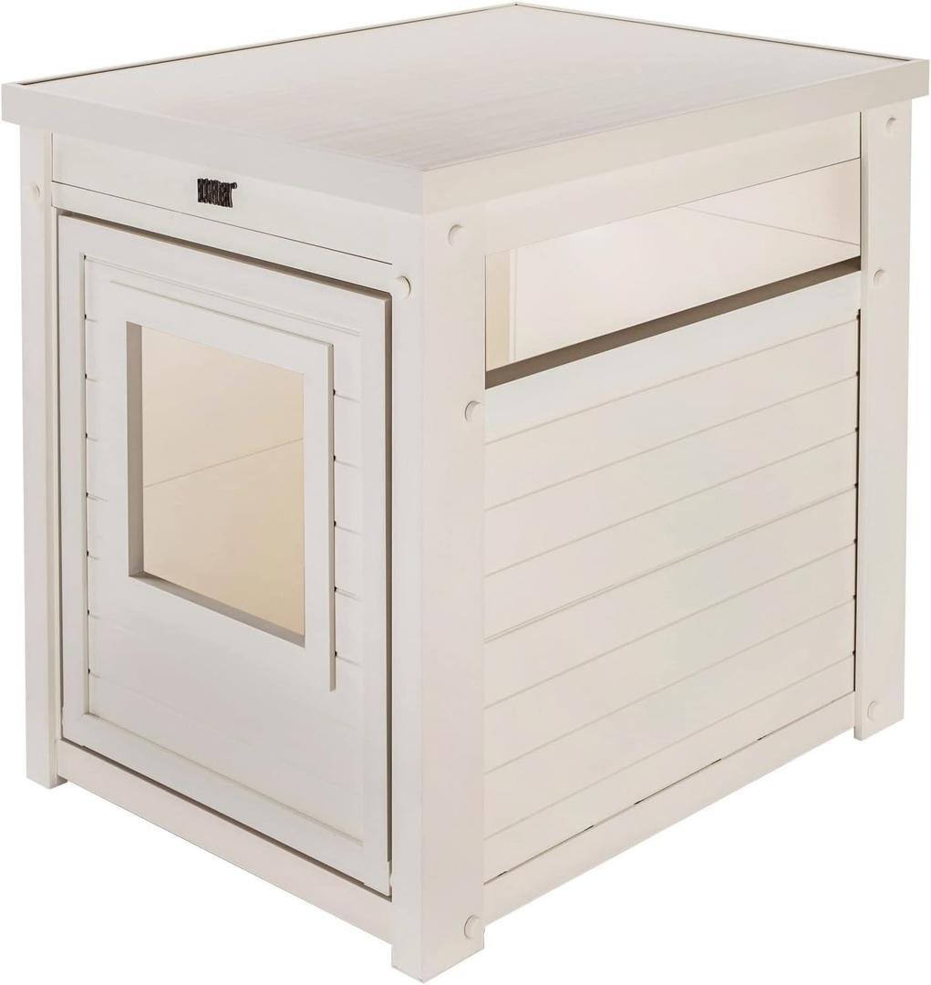 New Age Pet ECOFLEX Cat Box Cover and End Table with Litter Box Enclosure, Hides Unsightly Litter Box made with Moisture & Odor Resistant Composite Material, White