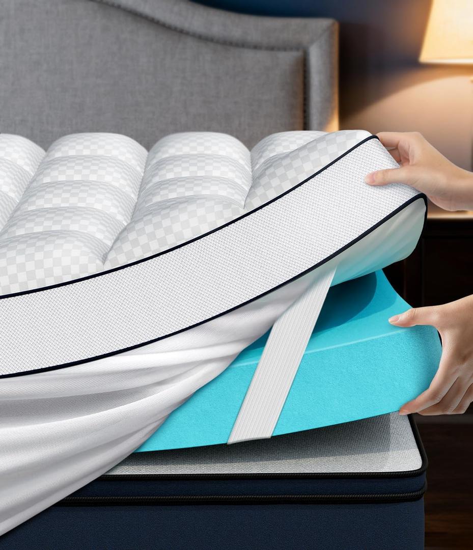 Dual Layer 4 Inch Memory Foam Mattress Topper Twin Size, 2" Cooling Gel Memory Foam & 2" Plush Pillow Top, CertiPUR-US Mattress Pad Cover Medium Support for Pressure Relief, Deep Pocket, White