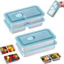 4Pcs 304 Stainless Steel Bento Boxes, 30 oz 2 Compartments Portable Food Storage Containers Snack Boxes with Leakproof Lids, Divided Meal Prep Lunch Box Food Container Dishwasher Safe