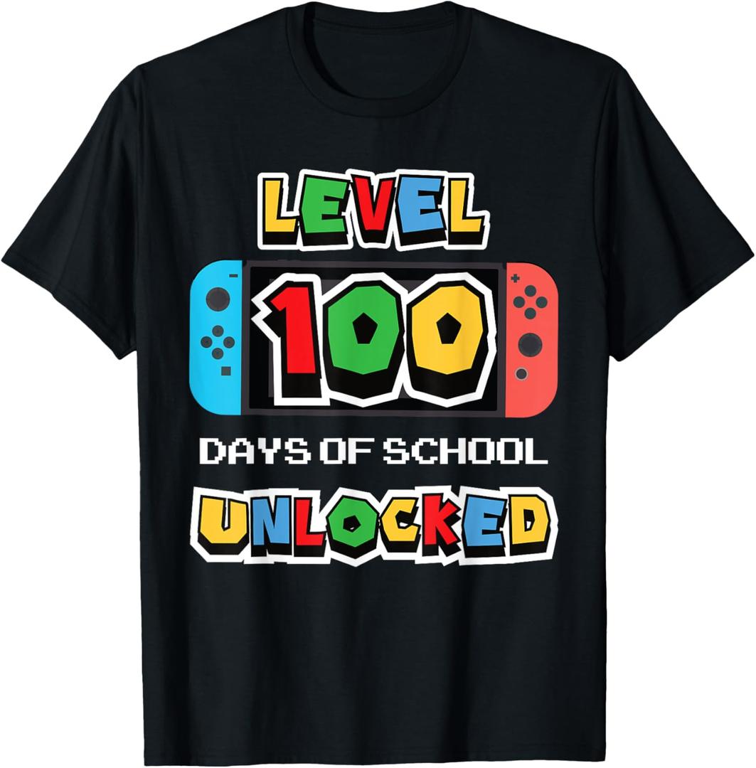 Level 100 Days of School Unlocked Video Game Funny Gamer T-Shirt, S