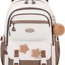 Kids Backpack for Girls, School Bags Bookbag for Girls Elmentary Middle School, with Furry Pendant, A08-Coffee