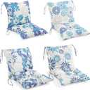 Barydat 4 Pcs Outdoor Patio Chair Cushions with Back, 21.7 x 43.3 Inch Decorative Dining Back Cushions with Tie Buffalo Plaid Indoor Outdoor for Patio Furniture (Vivid Color,Blooming Flowers)