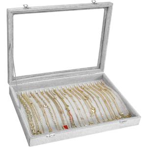 Siveit Necklace Organizer Box Premium 20 Hooks Necklace Display Jewelry Tray with Transparent Lid Jewelry Necklace Display Box for Necklace Pendants Suitable for Women and Girls (Grey)